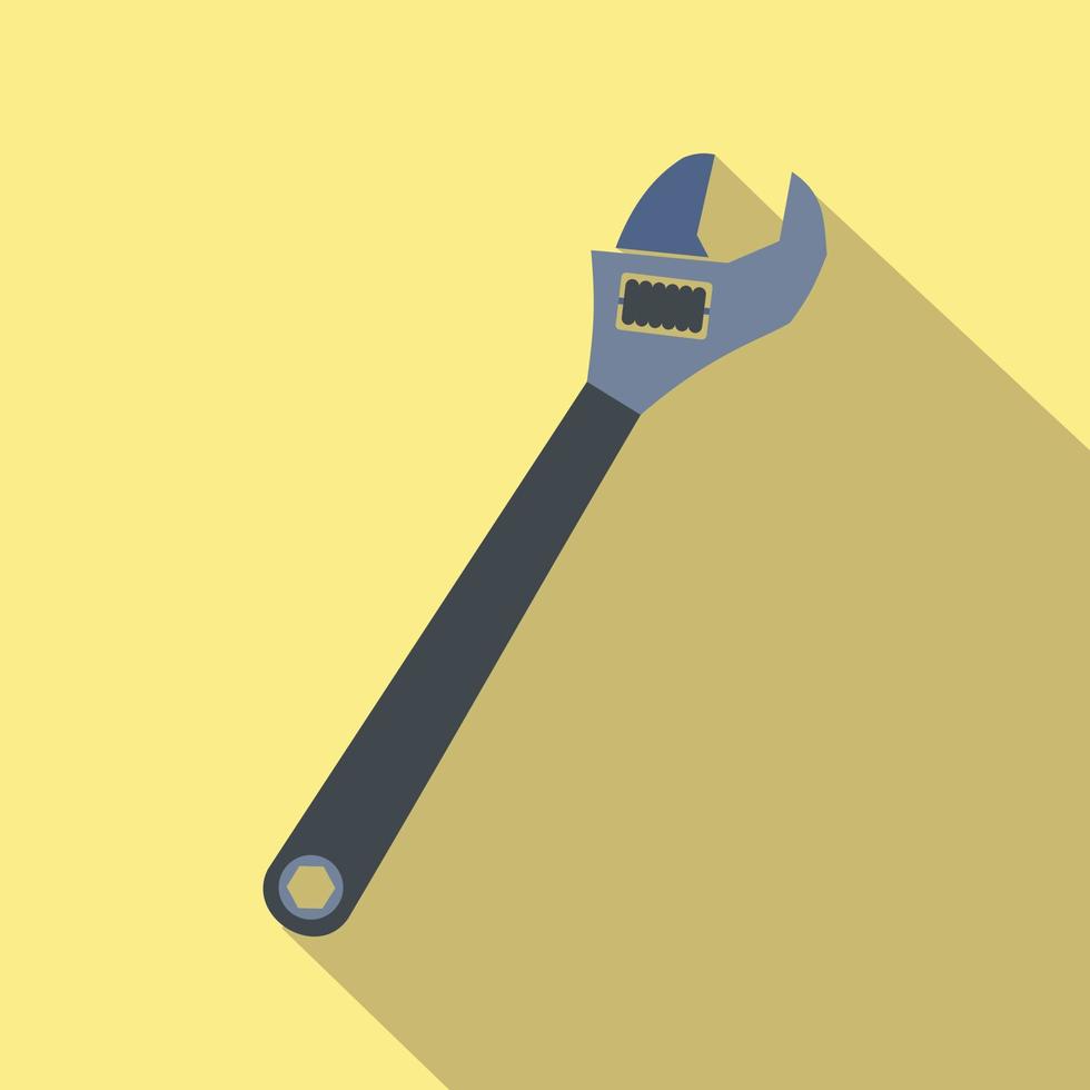 Adjustable wrench flat icon with shadow vector