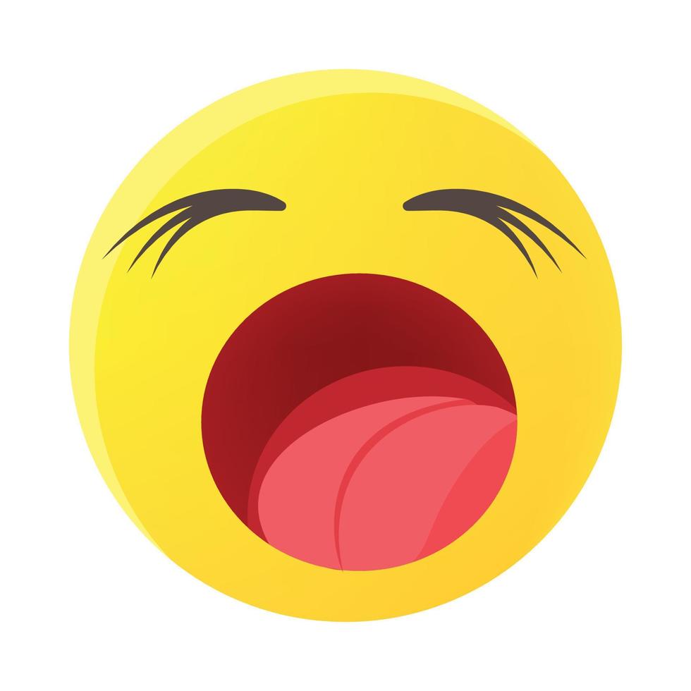 Yawing emoticon icon, cartoon style vector