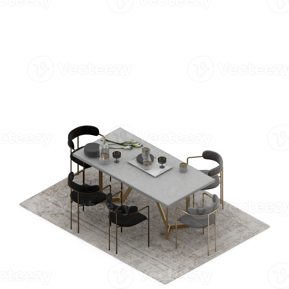 Isometric Table Set 3D render png