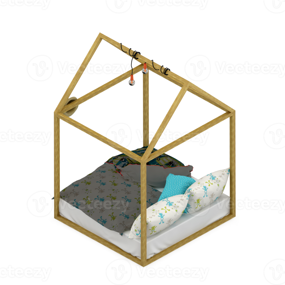Isometric Bedroom 3D render png