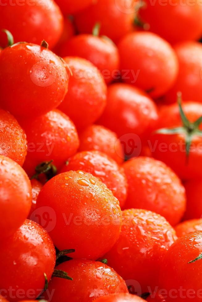 Fresh cherry tomatoes with closeup. Background red tomatoes. Macro. photo