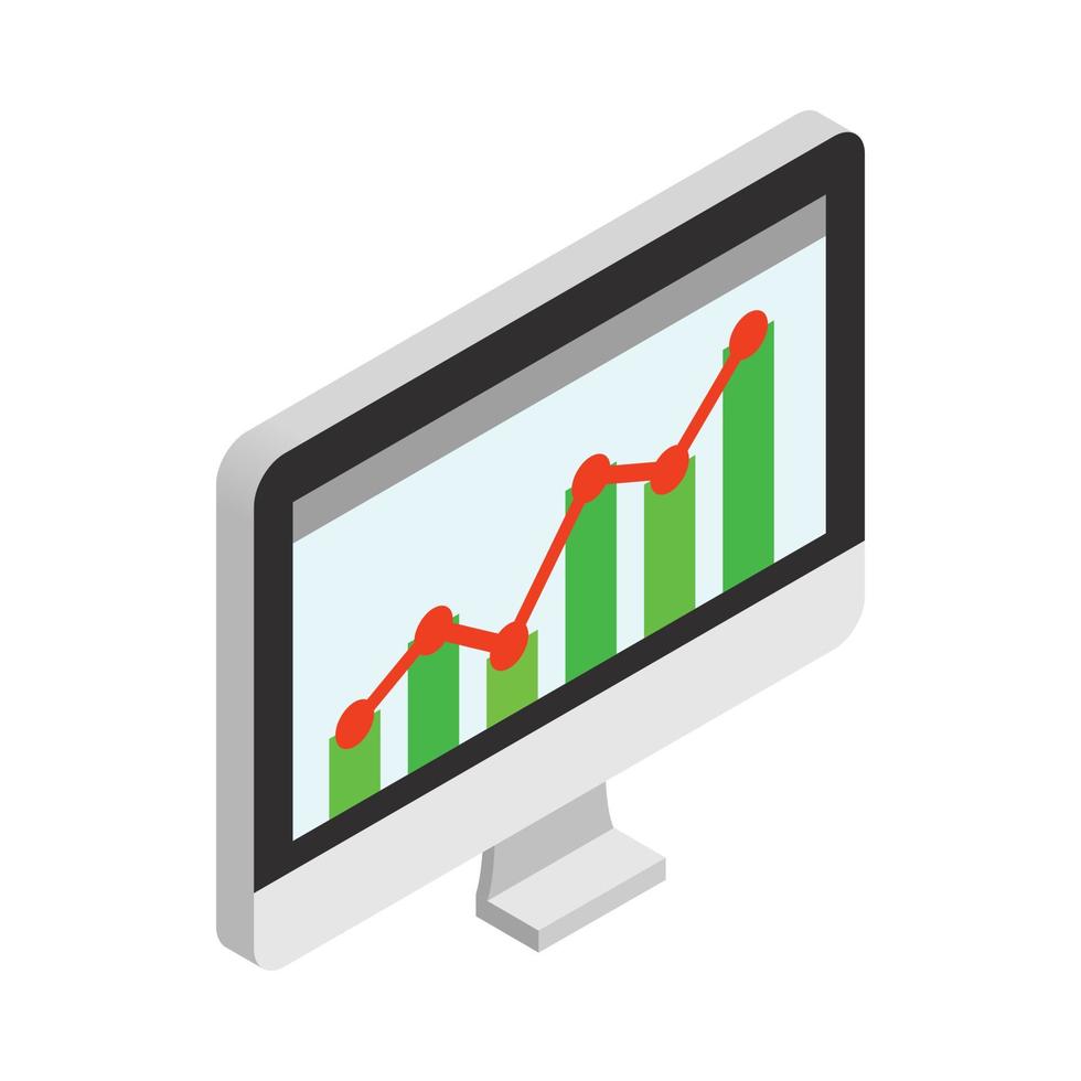Graph on the computer monitor icon vector
