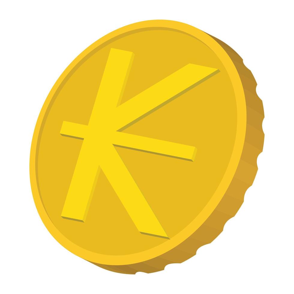 Gold coin with Lao Kip sign icon, cartoon style vector