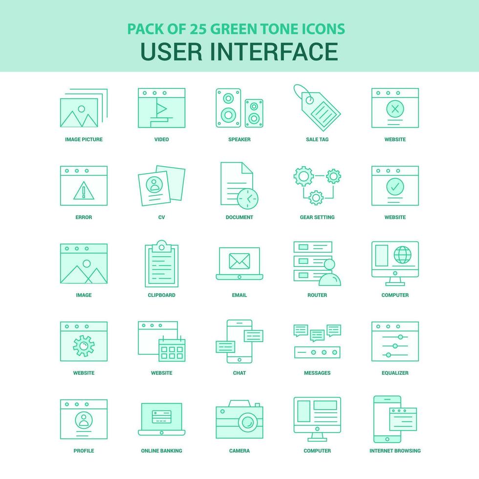 25 Green User Interface Icon set vector