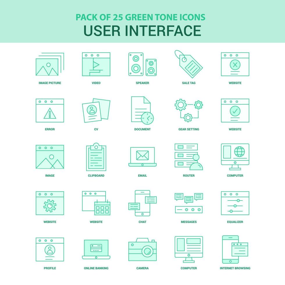 25 conjunto de iconos de interfaz de usuario verde vector