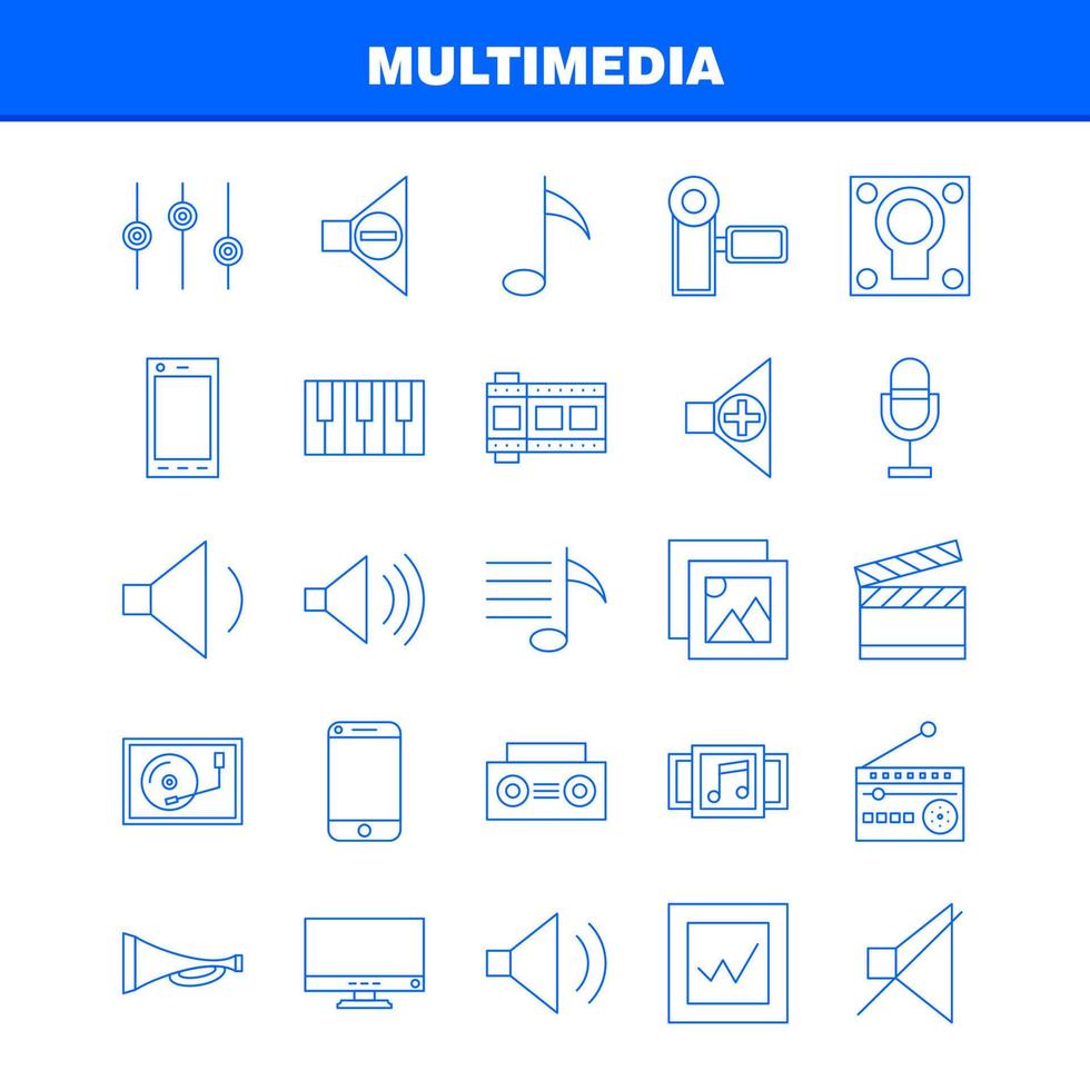 Multimedia Line Icon for Web Print and Mobile UXUI Kit Such as Mobile Phone Smartphone Call Camera File Photo Slide Pictogram Pack Vector