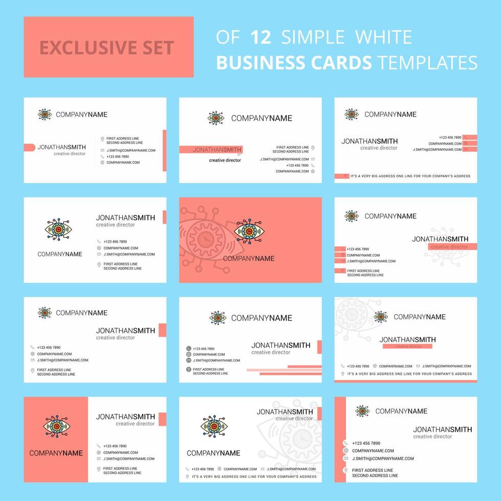 Set of 12 Gear eye Creative Busienss Card Template Editable Creative logo and Visiting card background vector