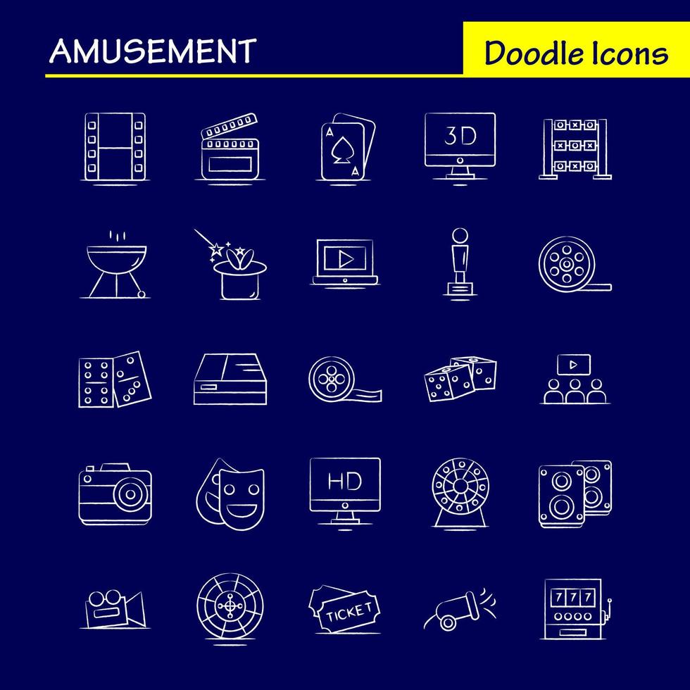 Amusement Hand Drawn Icon for Web Print and Mobile UXUI Kit Such as Entertainment Movie Oscar Award 3d Display Monitor Preview Pictogram Pack Vector