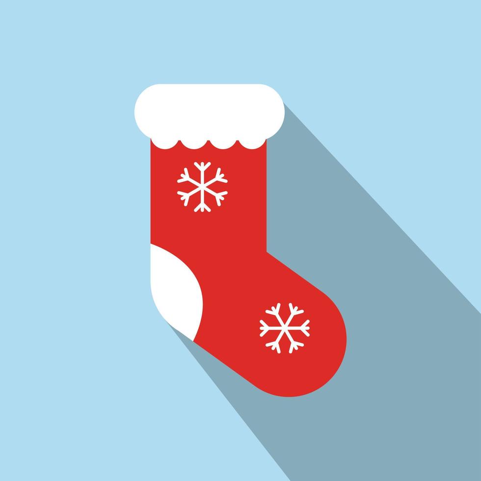 icono plano de calcetín rojo de navidad vector