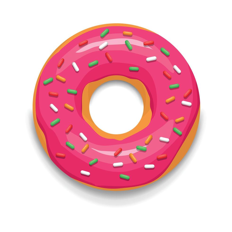 Pink glazed donut icon, cartoon style vector