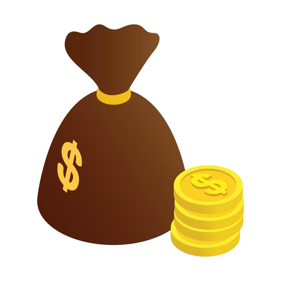 Bag of coins isometric 3d icon vector