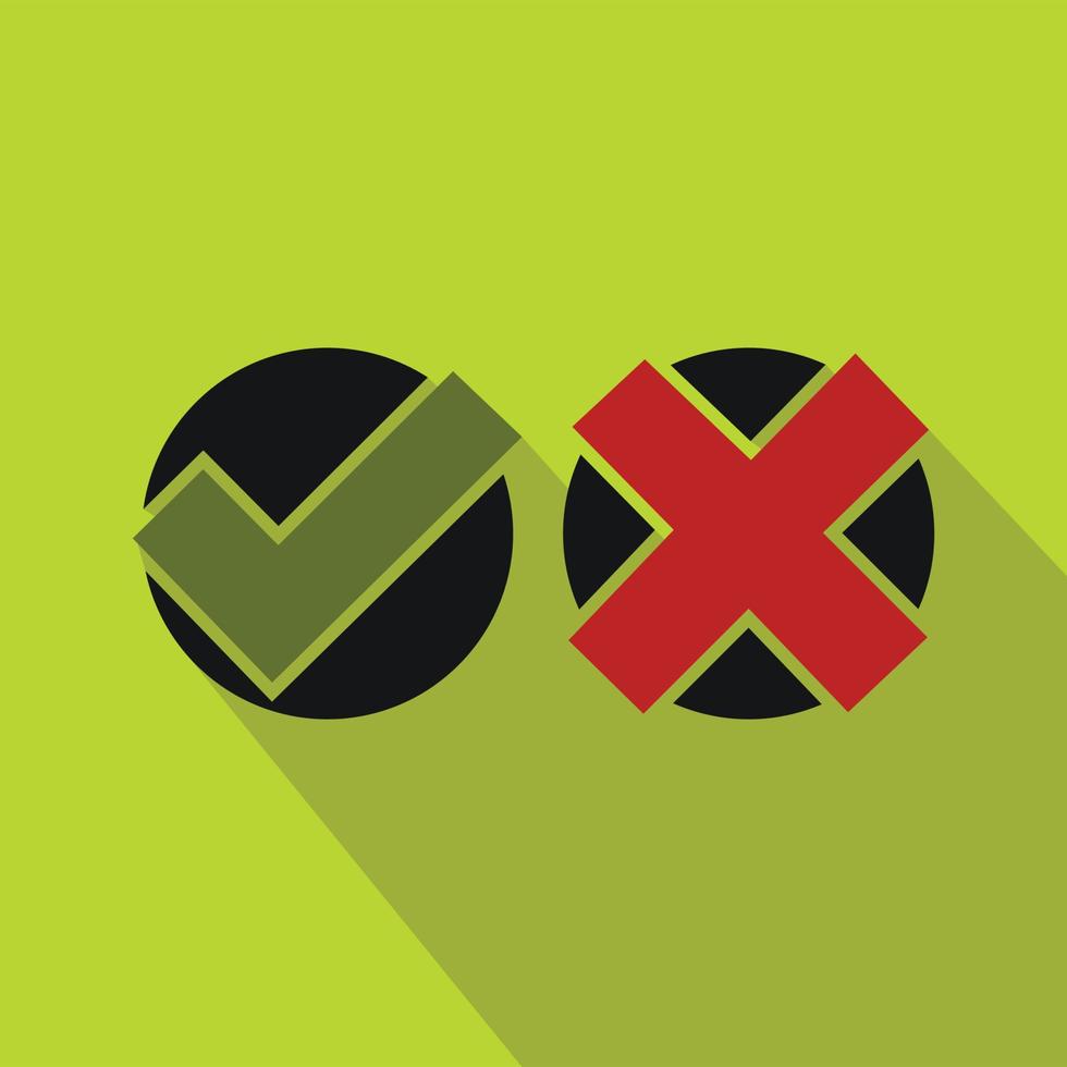 Tick and cross icon, flat style vector