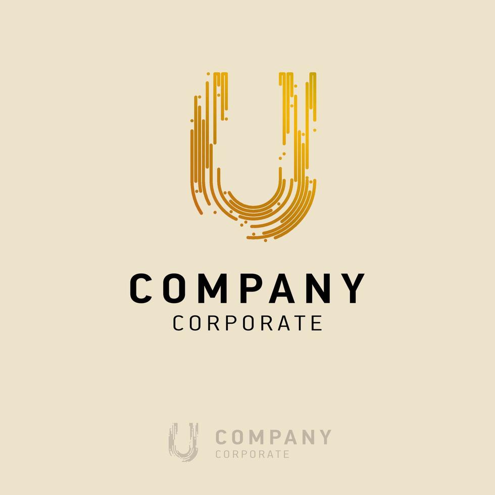 U company logo design with visiting card vector