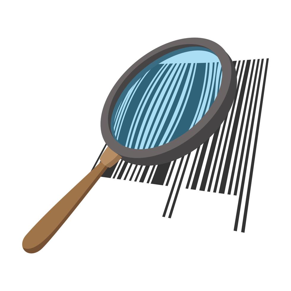 Loupe with a barcode cartoon icon vector