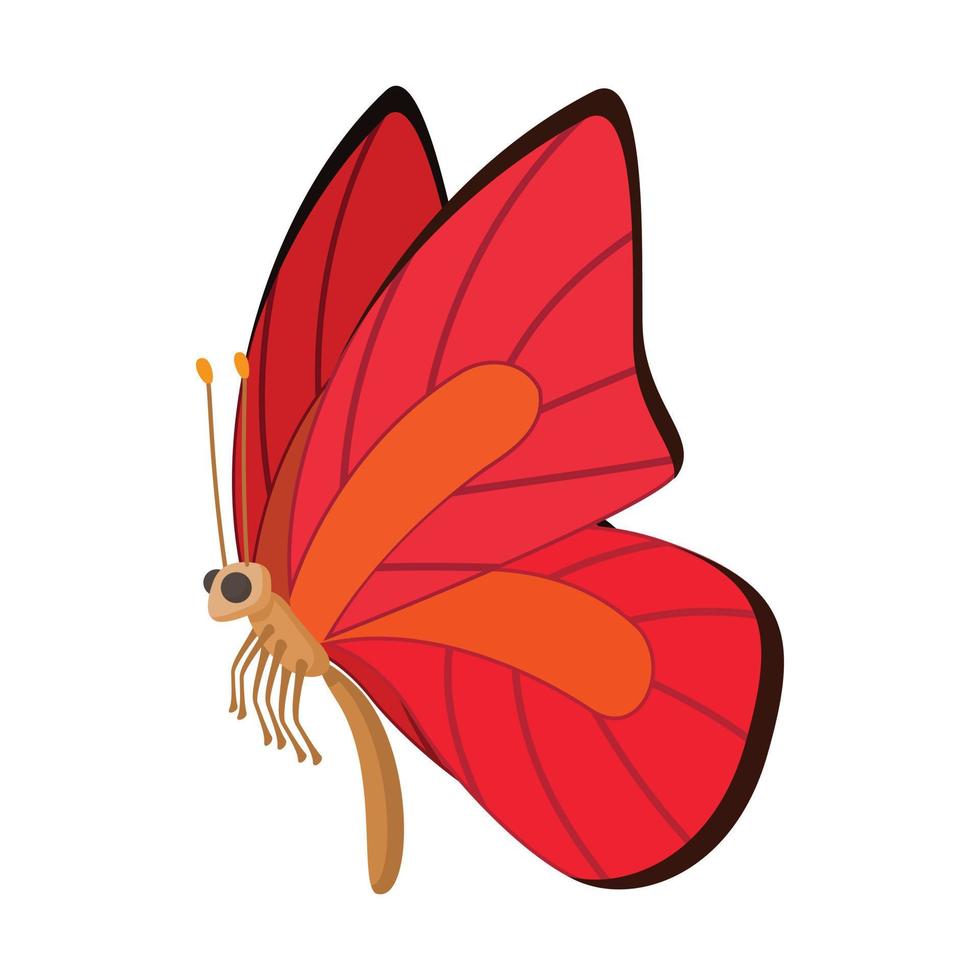 Red-orange butterfly icon, cartoon style vector