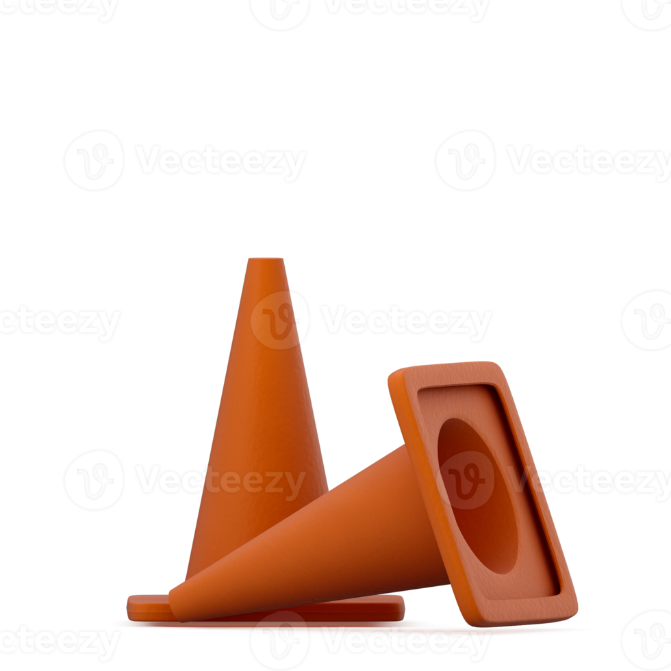 Isometric warning cone 3D render png