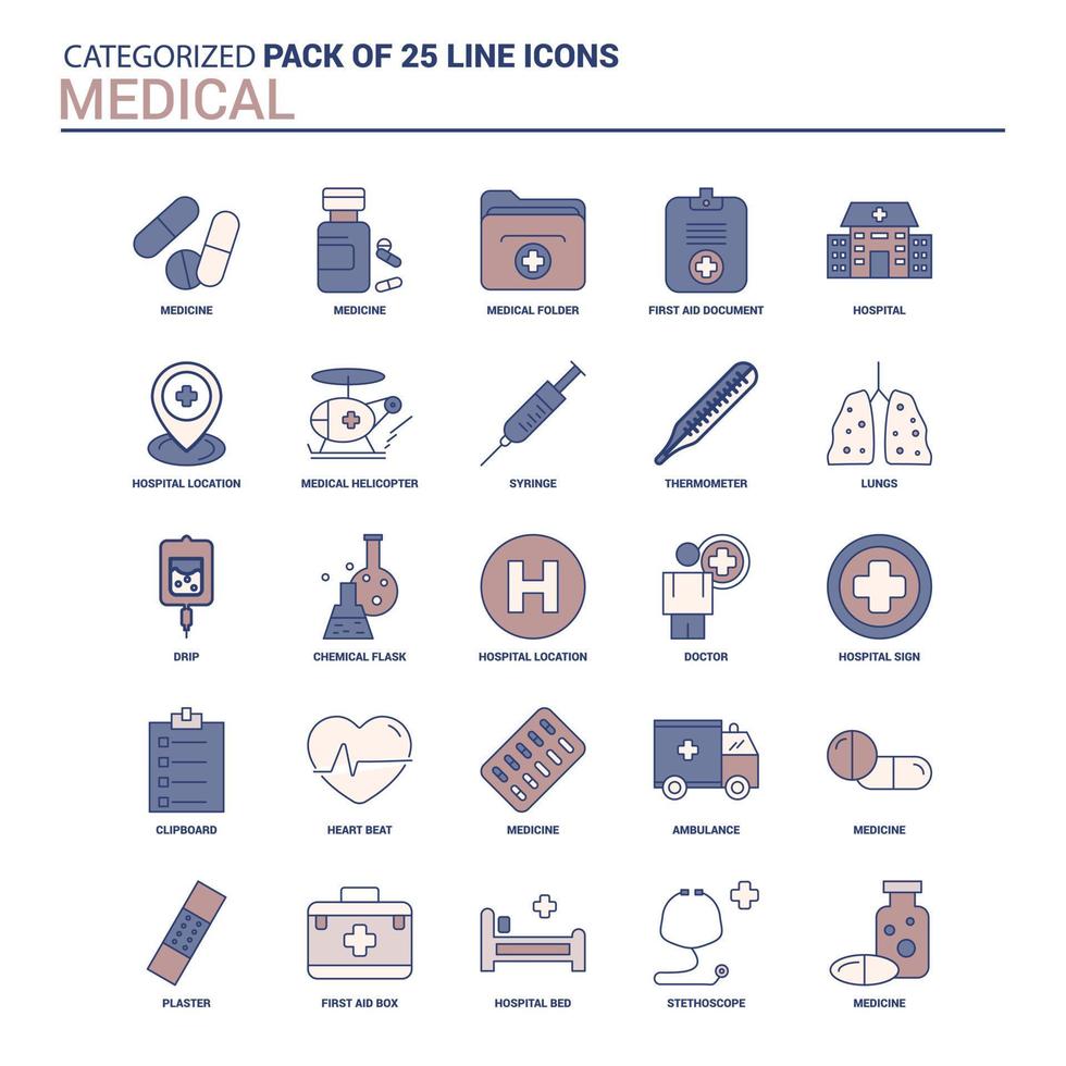 Vintage Medical Icon set 25 Flat Line icon set 14167757 Vector Art at