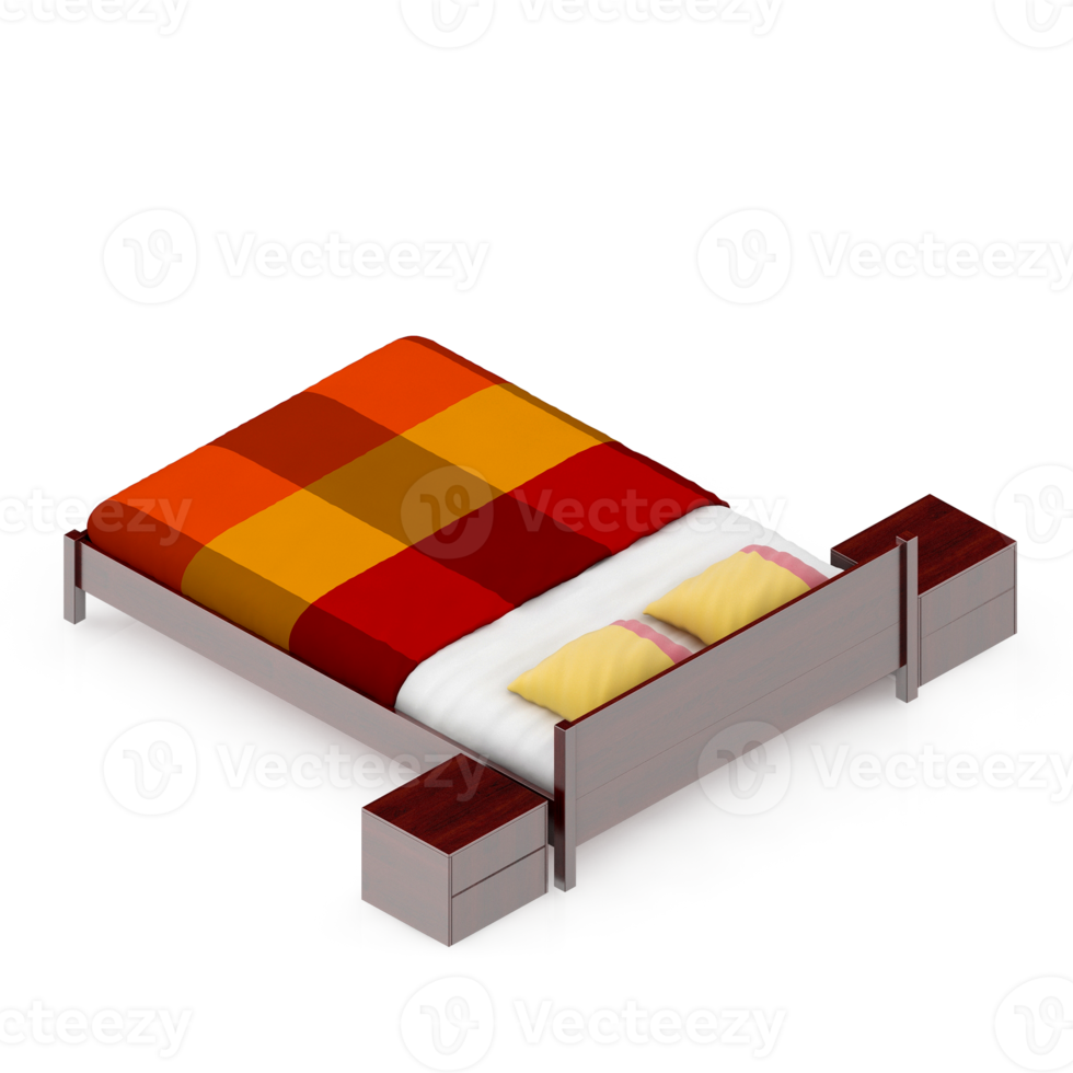 Isometric Bedroom 3D render png