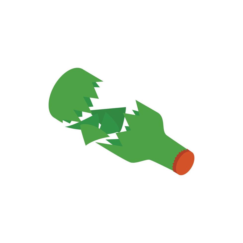 Broken green bottle icon, isometric 3d style vector