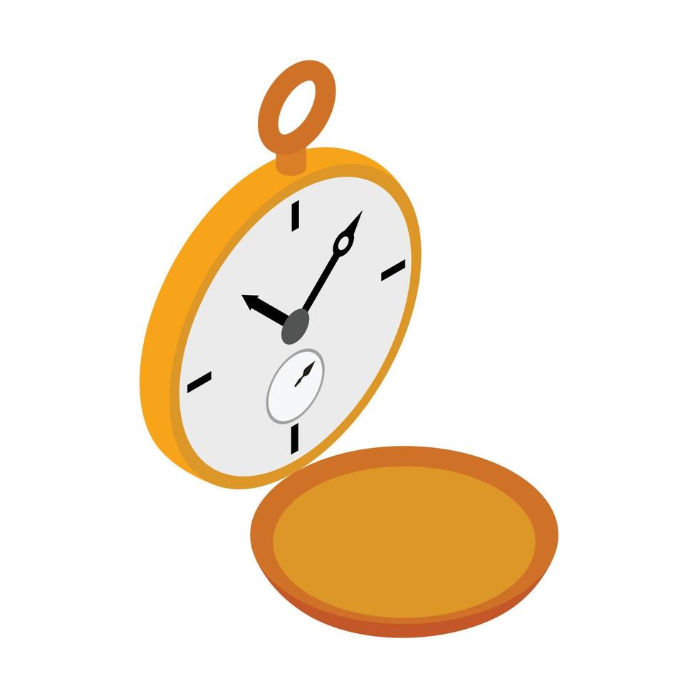 Golden pocket watch icon, isometric 3d style vector