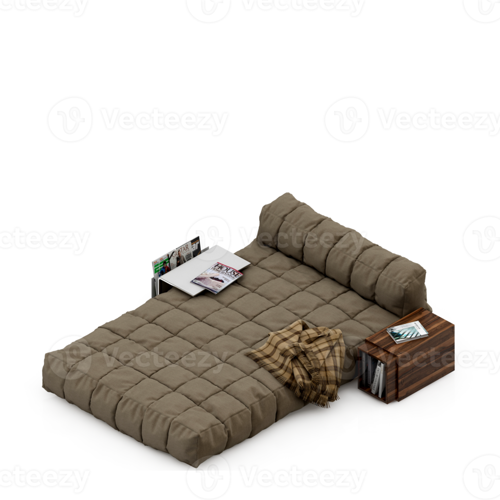 Isometric Bedroom 3D render png