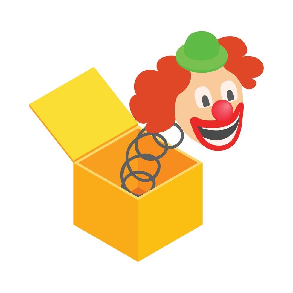 Clown jumps out of the box icon vector