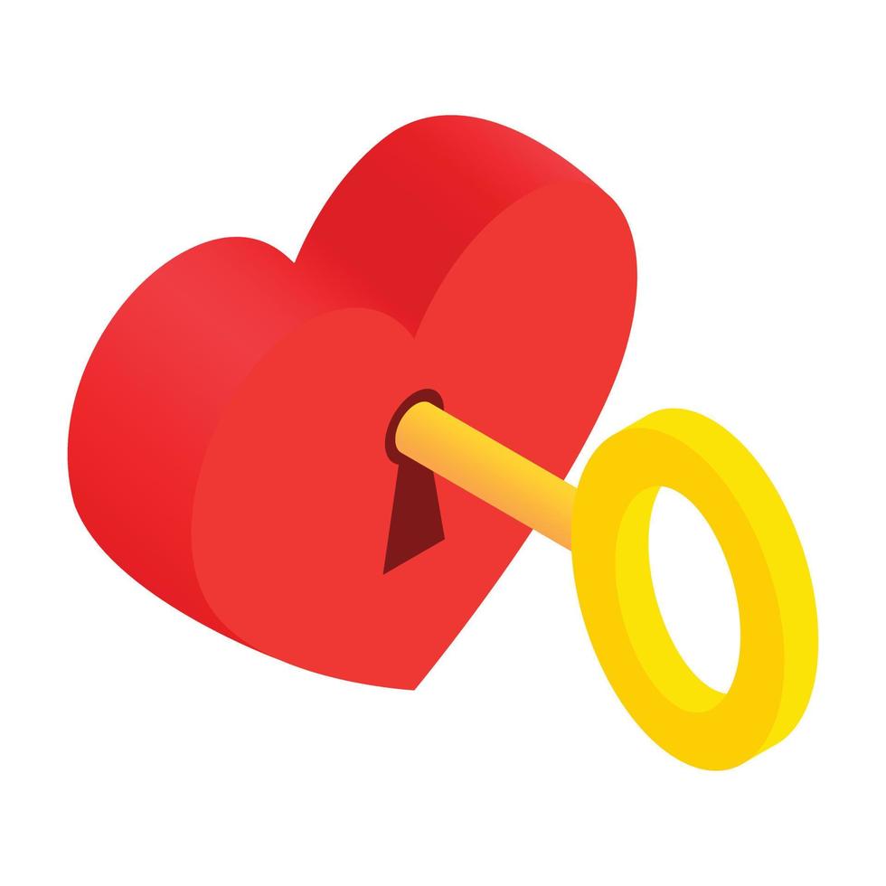 Heart-lock and key isometric 3d icon vector