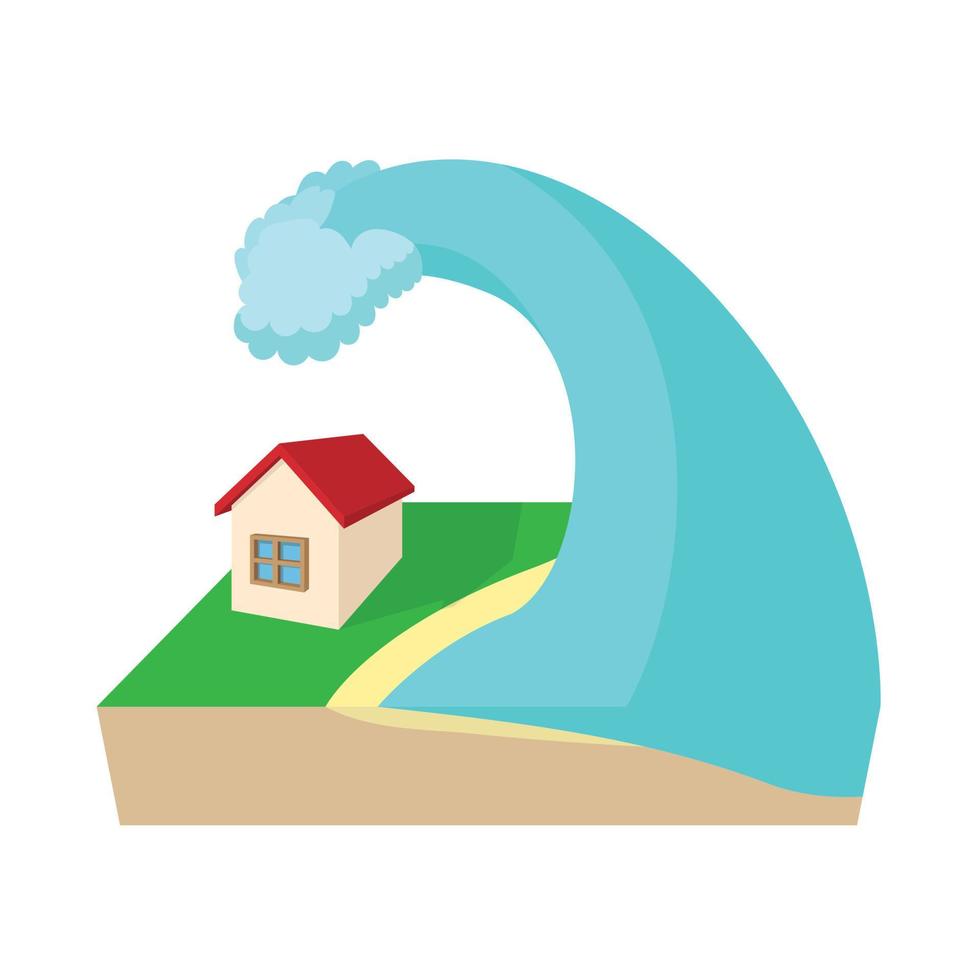 Big wave of tsunami over the house icon vector