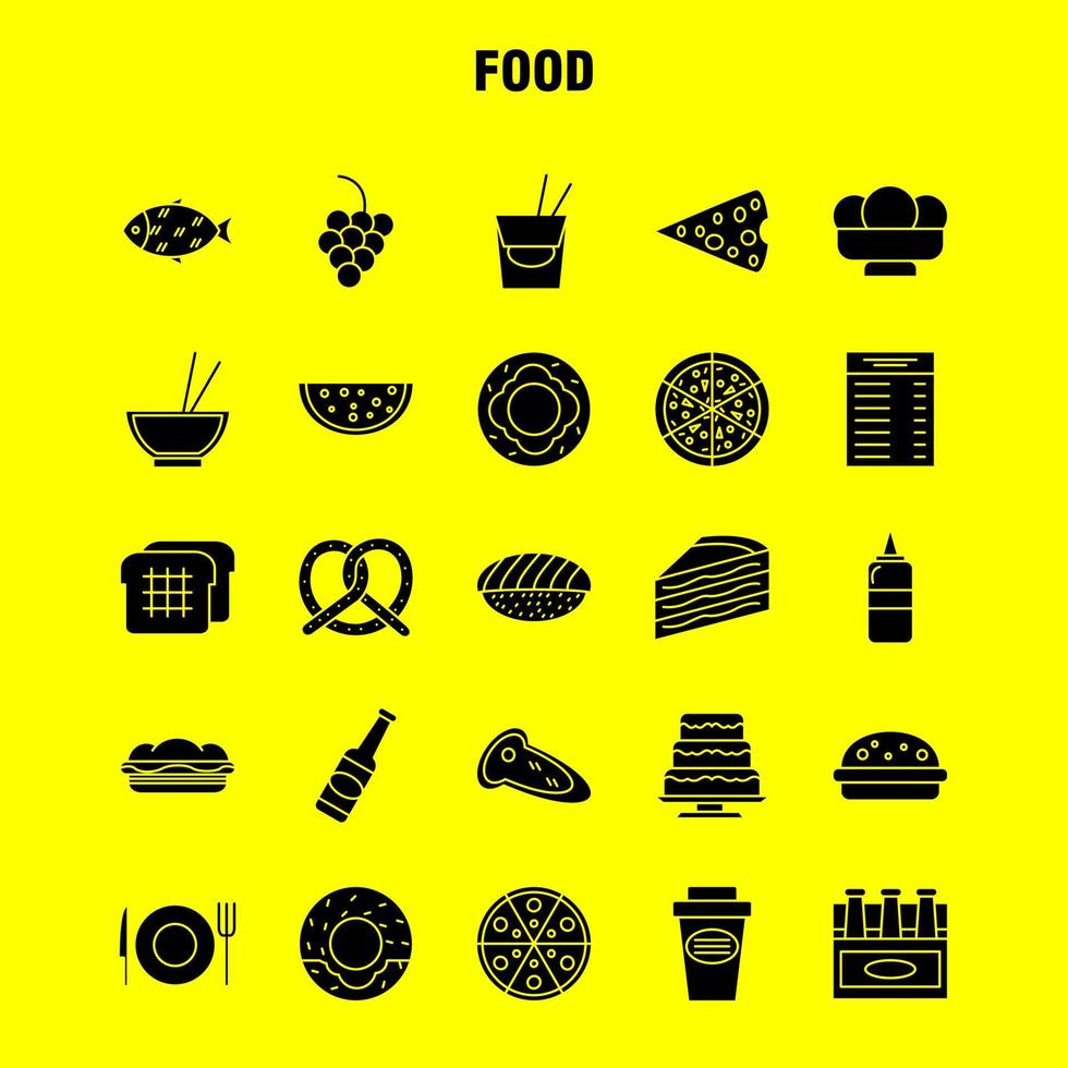icono de glifo sólido de comida para impresión web y kit de uxui móvil como vaso de bebida de comida de vidrio hamburguesa comer comida paquete de pictogramas rápido vector