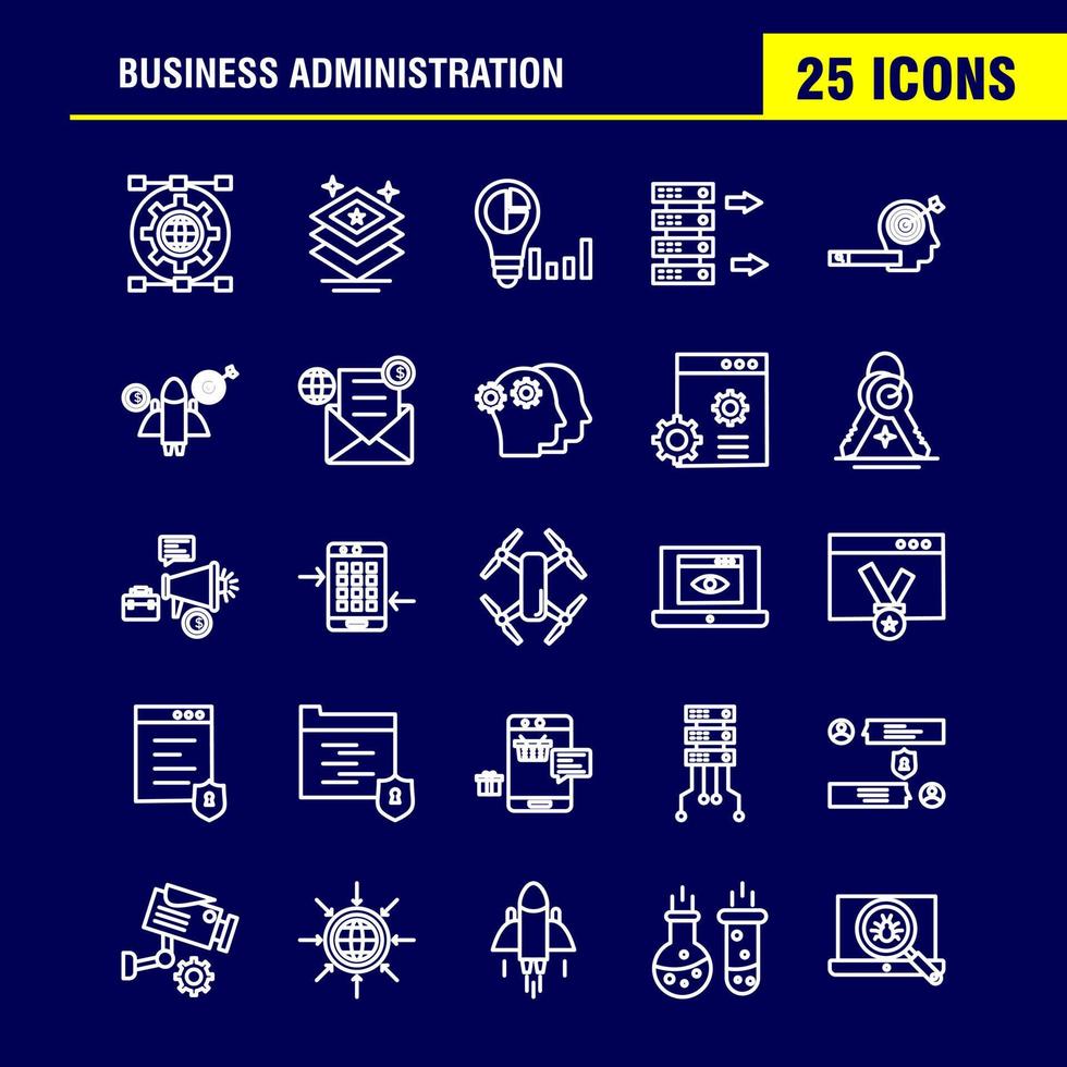 Business Administration Line Icons Set For Infographics Mobile UXUI Kit And Print Design Include Gear Setting Engine Globe Document Files File Star Eps 10 Vector