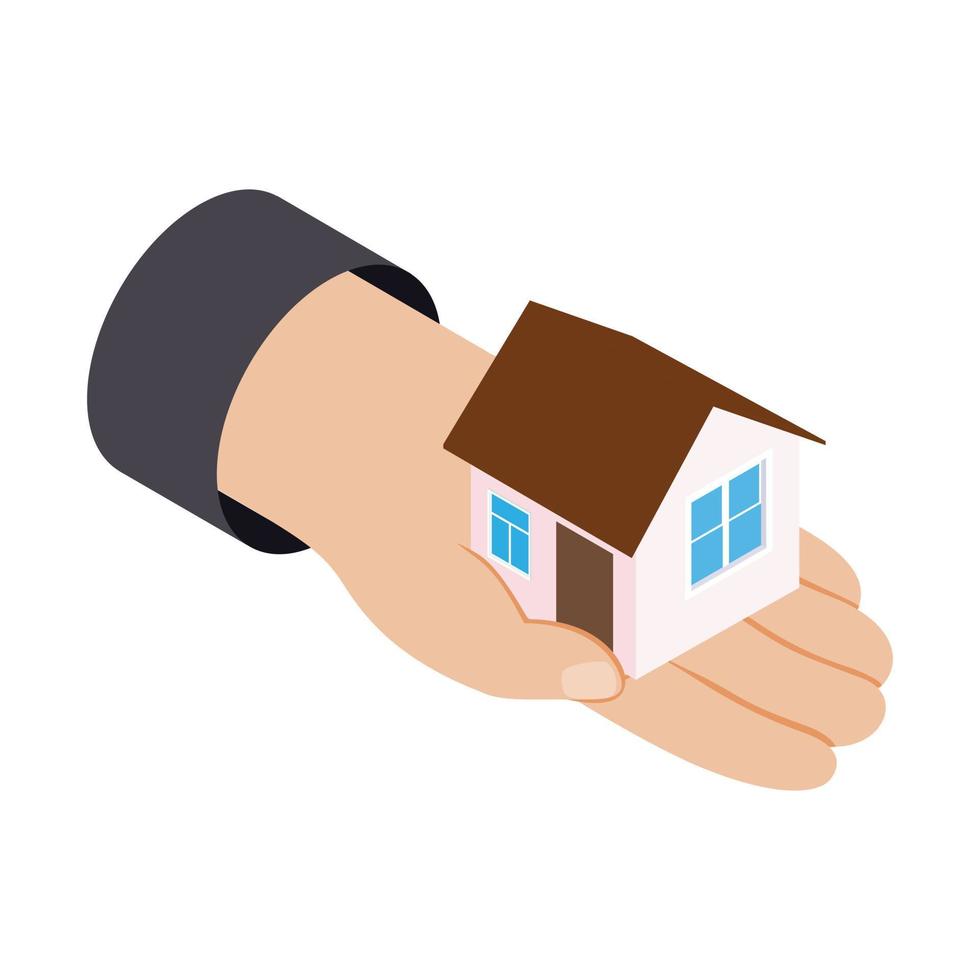 House in hand 3d isometric icon vector