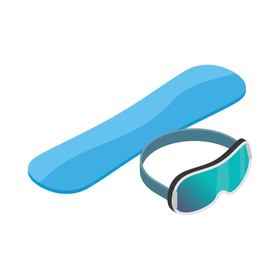 Snowboard and mask icon, isometric 3d style vector