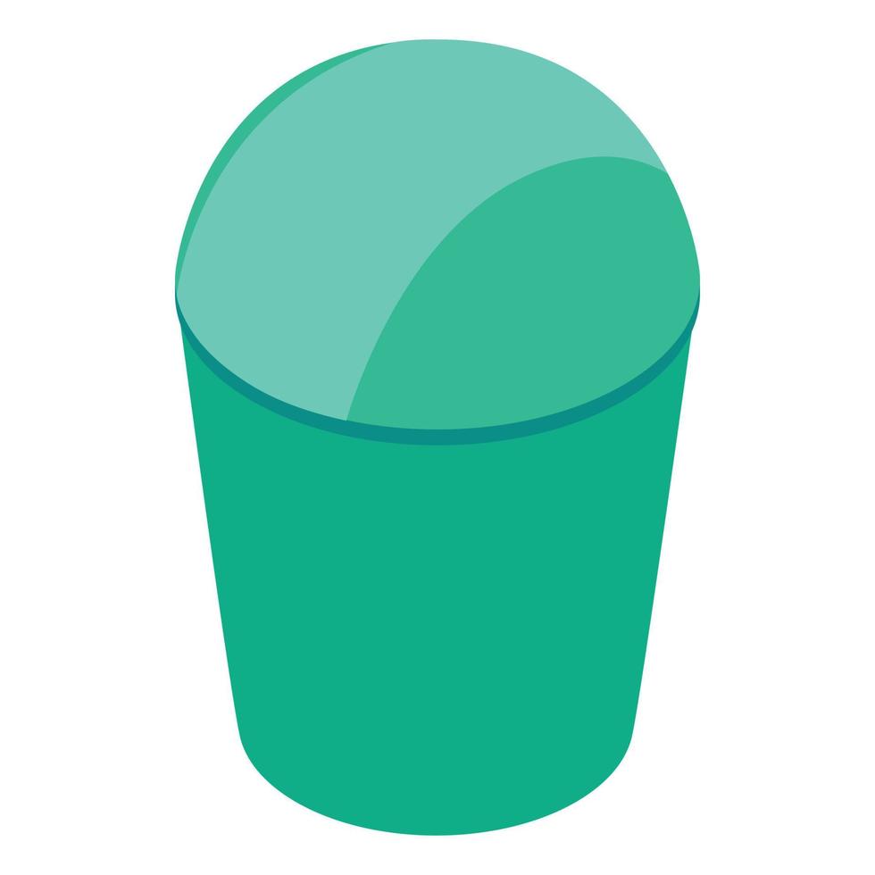 Green trash can with lid icon, isometric 3d style vector