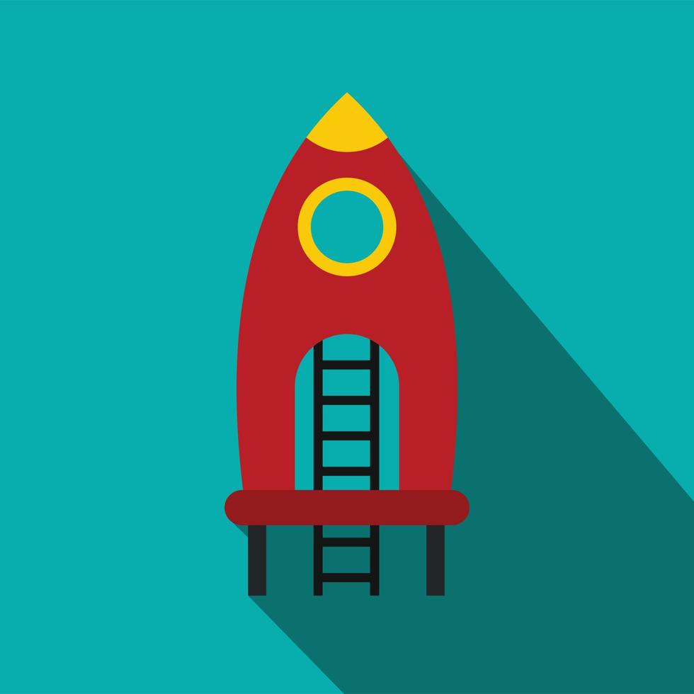 Red rocket with stairs on a playground flat icon vector