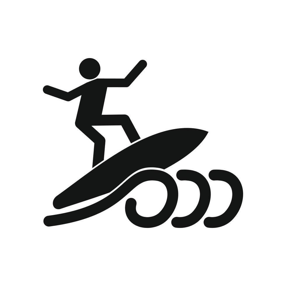 surf, negro, simple, icono vector