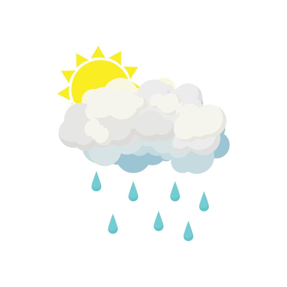 Rain cloud and sun icon, cartoon style vector