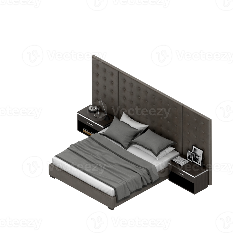 Isometric Bedroom 3D render png