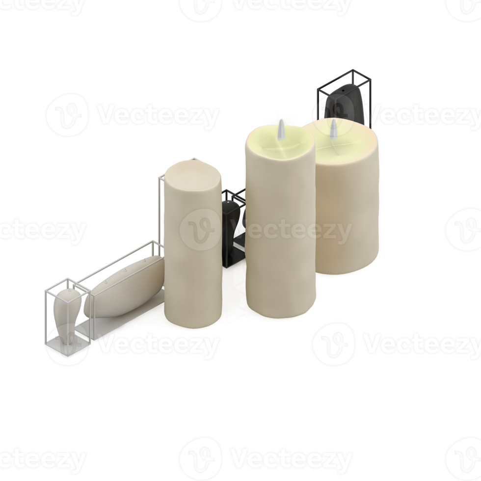 Isometric Candles 3d render png