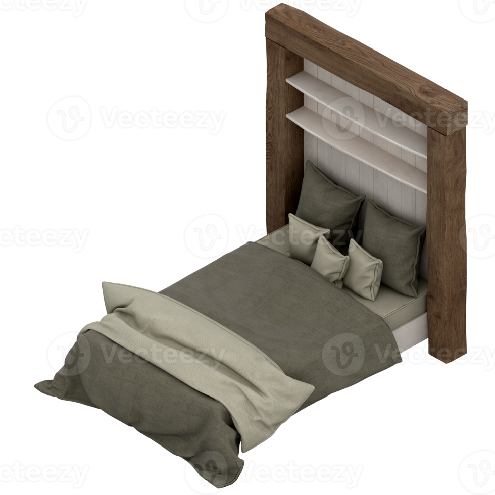 Isometric Bedroom 3D render png