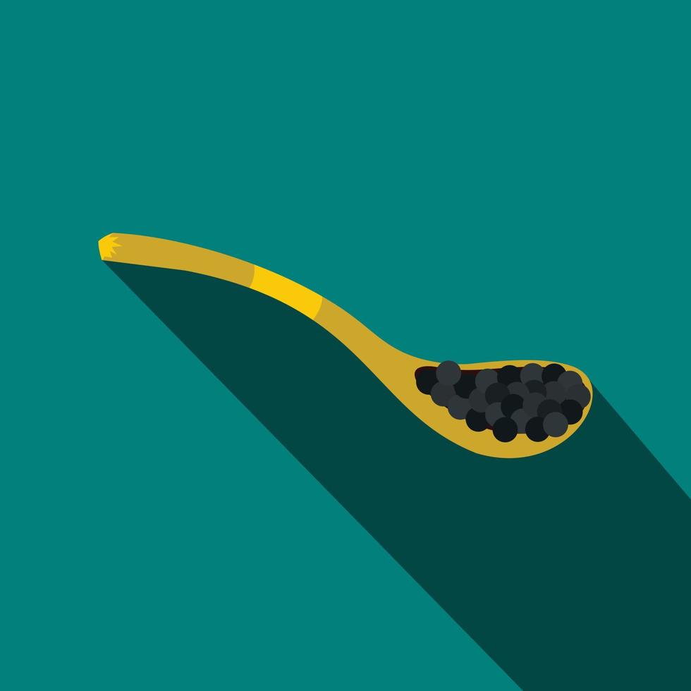 caviar negro en icono de cuchara, estilo plano vector