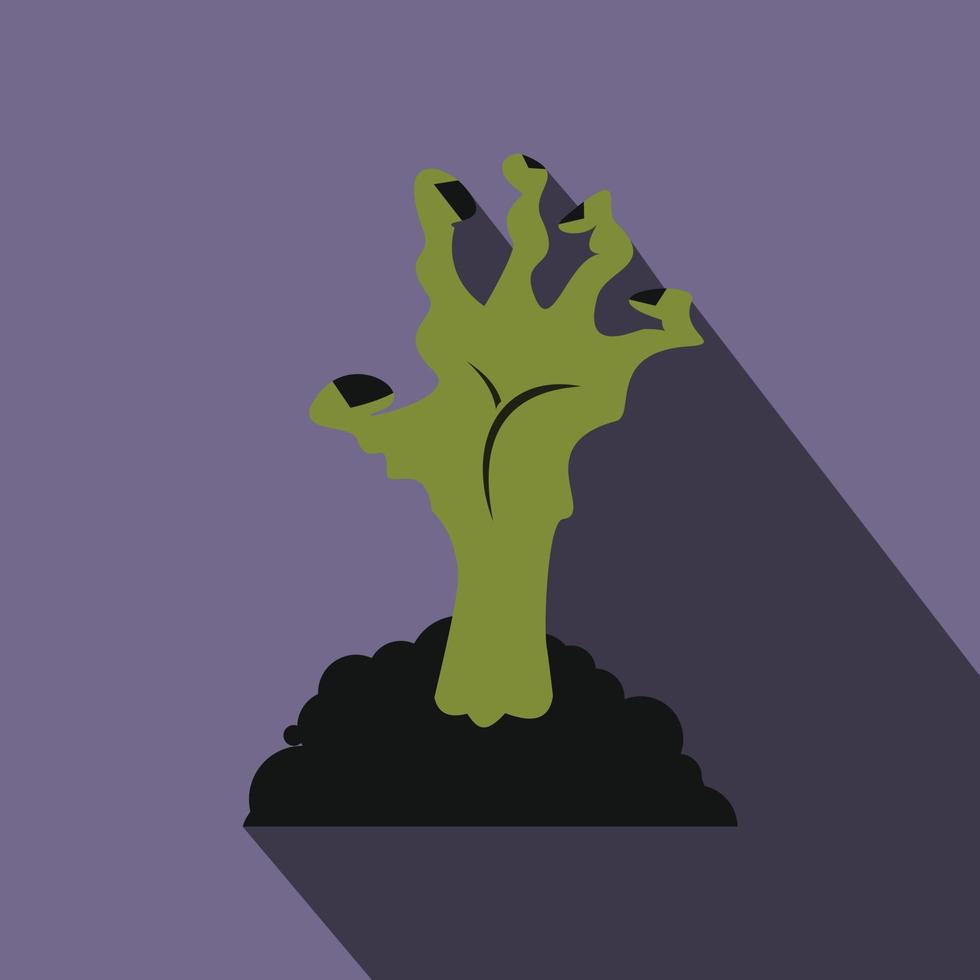 icono plano de mano zombie con sombra vector