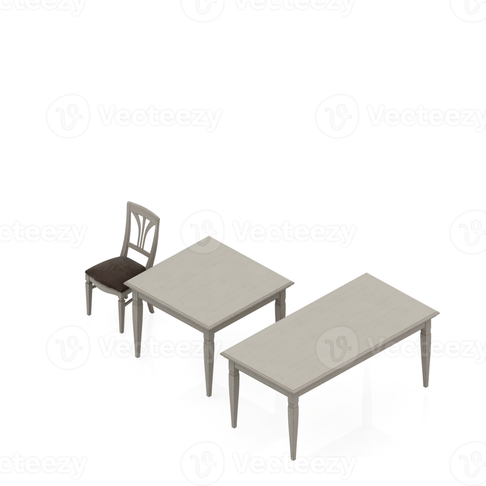 Isometric Table Set 3D render png