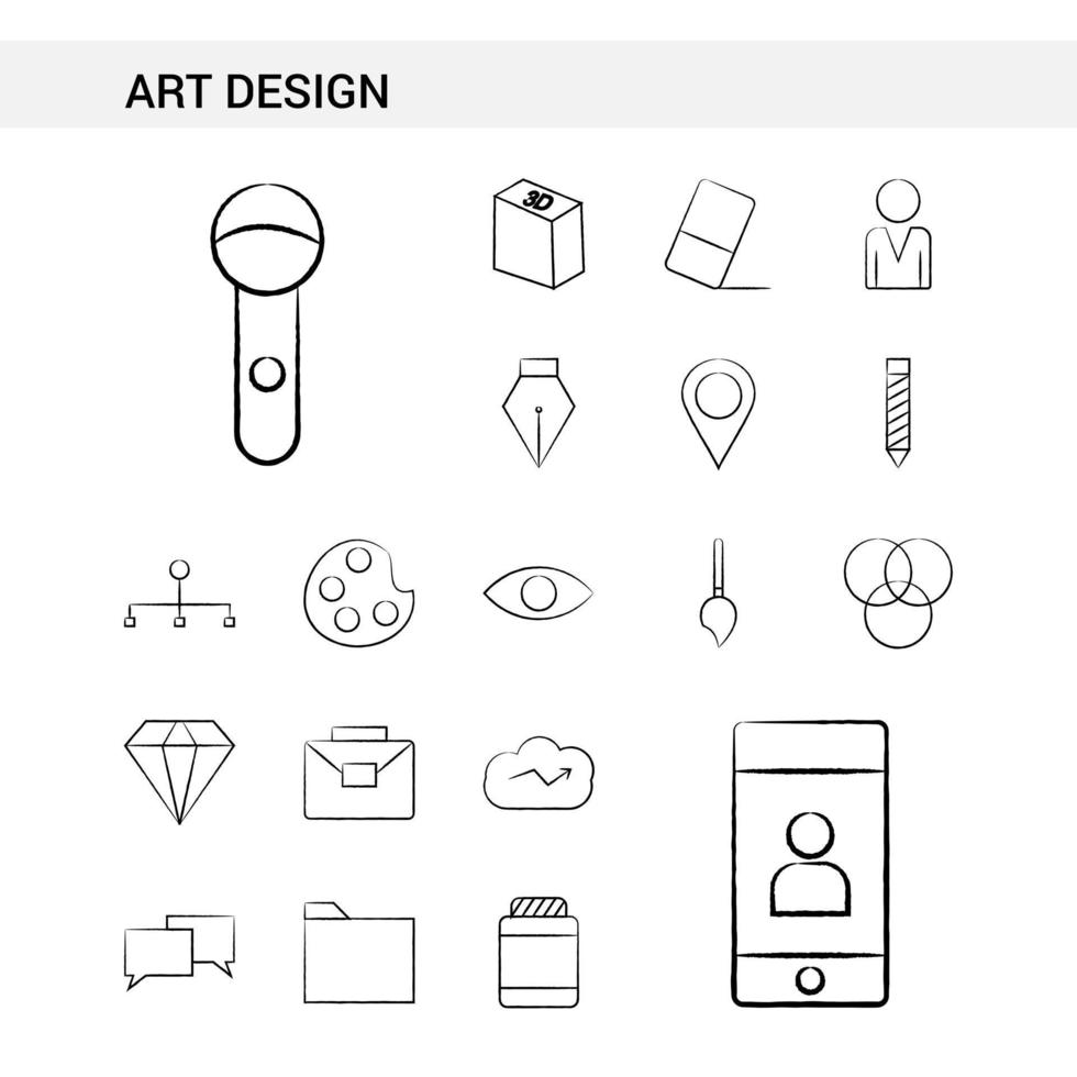 Art and Design hand drawn Icon set style isolated on white background Vector