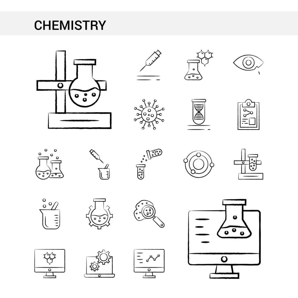 Chemistry hand drawn Icon set style isolated on white background Vector