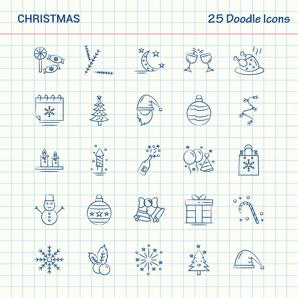 navidad 25 iconos de doodle conjunto de iconos de negocios dibujados a mano vector