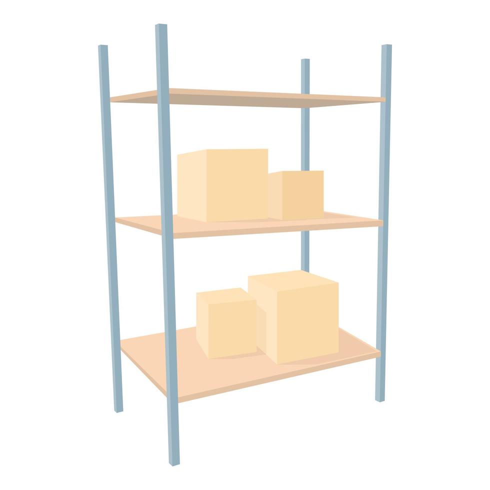 Shelves with cardboard boxes icon, cartoon style vector