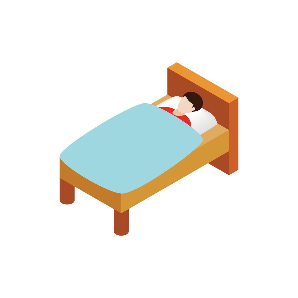 hombre acostado en el icono de la cama, estilo isométrico 3d vector