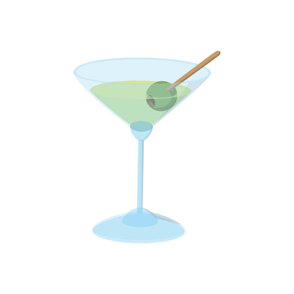 Cocktail with green olive icon, cartoon style vector