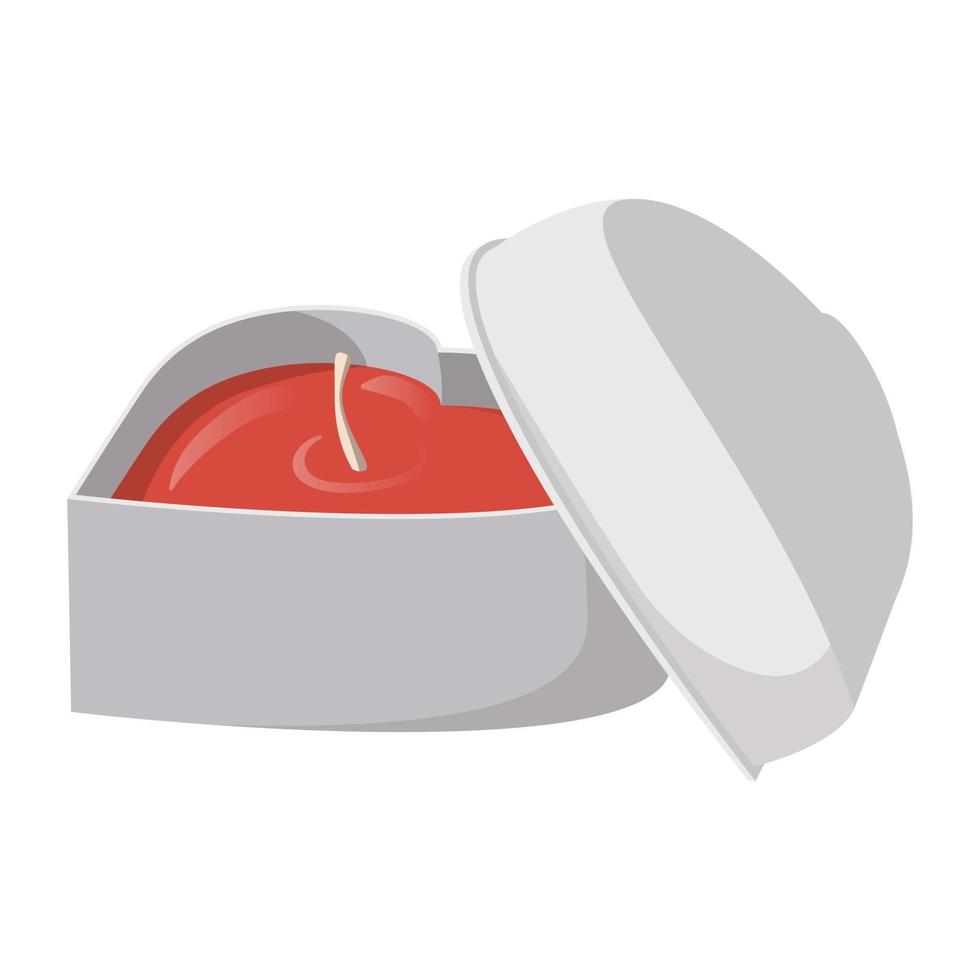 White heart shaped box with a red candle inside vector