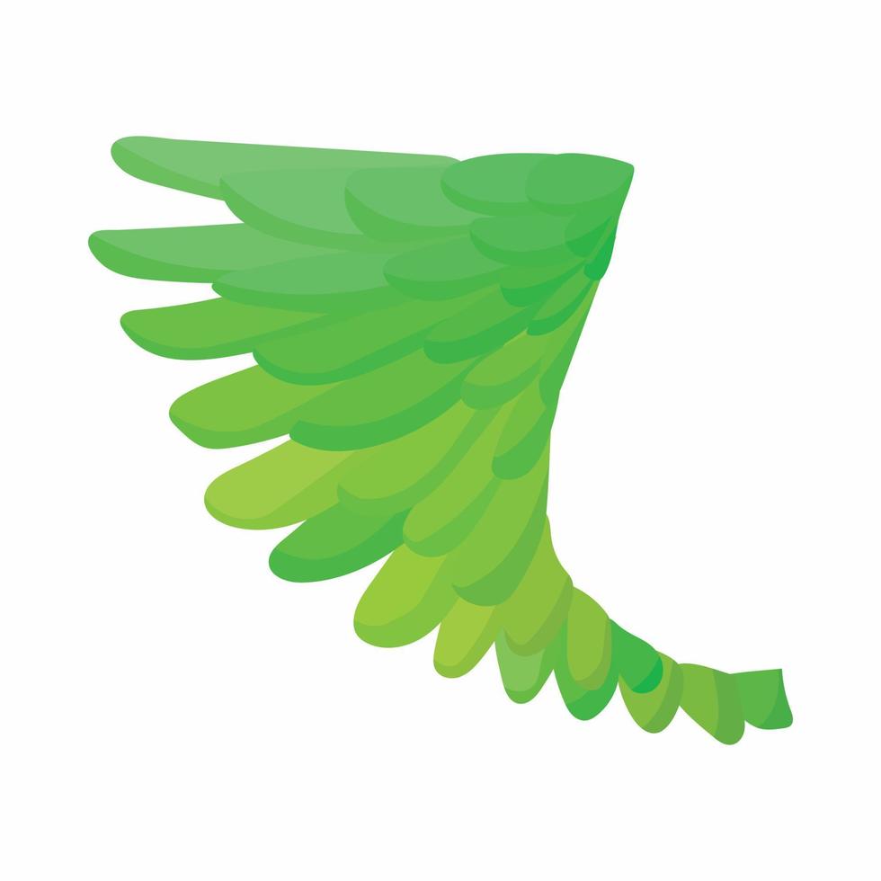 Green bird wing icon, cartoon style vector